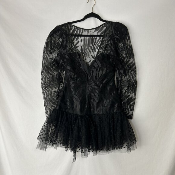 TD4 Vintage 80's Drop Waist Lace Party Dress Black Pink 11 - Picture 5 of 9